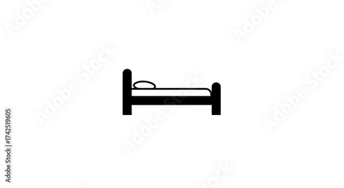 Simple black and white illustration of a bed for website or app design