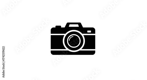 Simple black and white vector icon illustration of a camera for photography