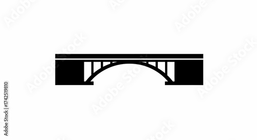 Symmetrical silhouette of a classic arch bridge, a simple black and white illustration