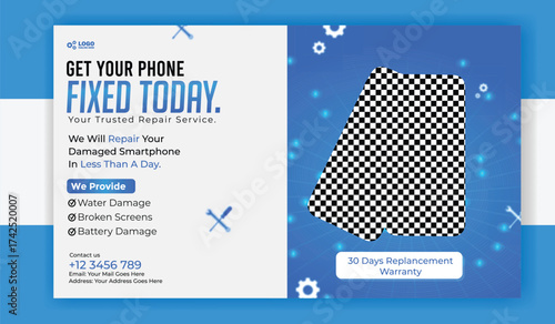 Get your phone fixed today, mobile service banner, repair your damaged smartphone
