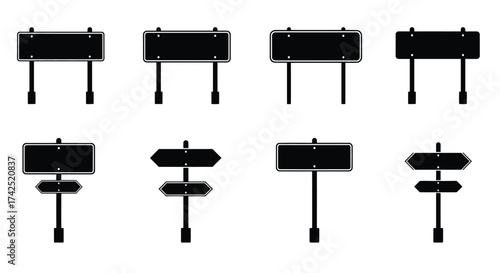 Collection of blank signpost illustrations in various directions and styles