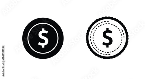 Two dollar coins presented in a simple black and white style