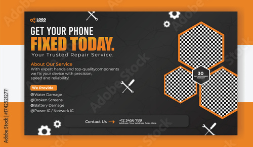 Get your phone fixed today, mobile service banner, repair your damaged smartphone