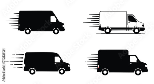 Fast delivery vehicles shown in a simple black and white illustration