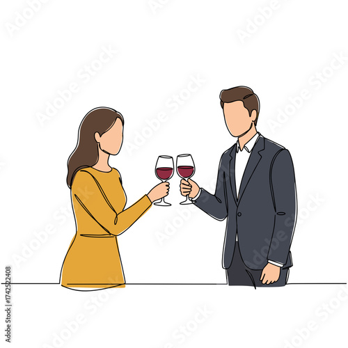 Couple toasting with red wine glasses celebrating