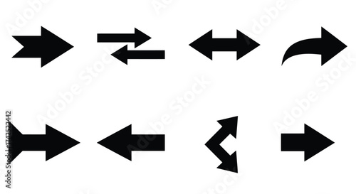 Collection of various black arrow symbols pointing in different directions