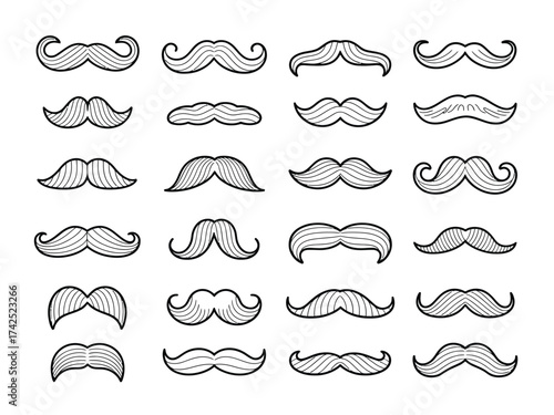 Collection of hand-drawn mustache styles vector illustration scalable graphics eps format silhouette vector illustration white background