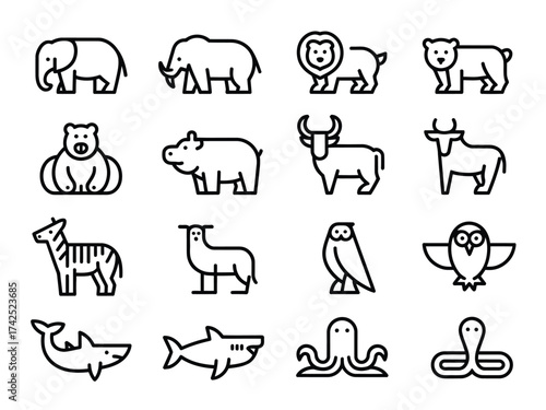 Set of minimalist vector animal icons for scalable design and general use silhouette vector illustration white background