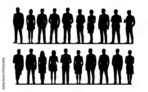 Business people silhouettes vector illustration design, diverse group of male and female business isolated, entrepreneurial, working, corporate staff, office work environment, leadership and success