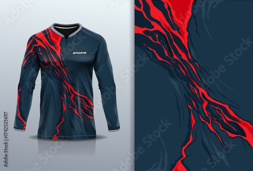 T-shirt mockup abstract grunge texture sport jersey design for football, soccer, racing, esports, running, red gray color