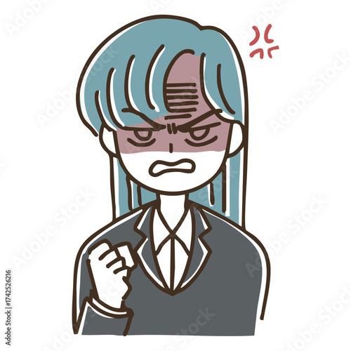 シンプルかわいいスーツ姿の女性のバストアップイラスト素材（怒り）