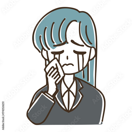 シンプルかわいいスーツ姿の女性のバストアップイラスト素材（泣く）