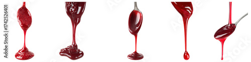 Spoon raspberry sauce pouring drip dessert sweet red liquid gourmet