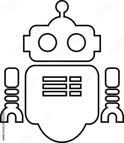Retro robot icon in line style vector of vintage androids, droids, bots, cyborgs, mechanical machines and humanoid robots.