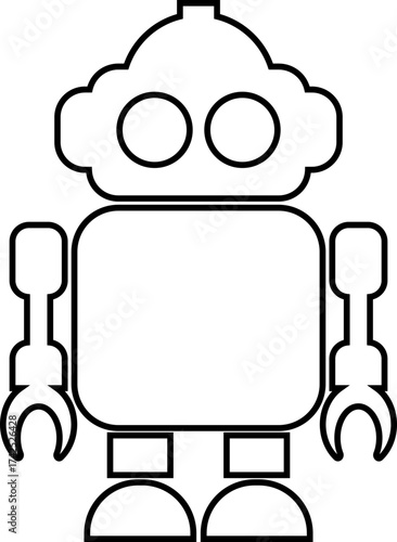 Retro robot icon in line style vector of vintage androids, droids, bots, cyborgs, mechanical machines and humanoid robots.