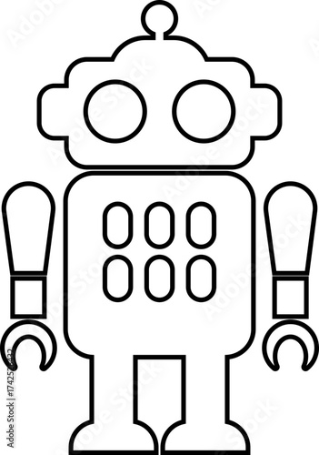 Retro robot icon in line style vector of vintage androids, droids, bots, cyborgs, mechanical machines and humanoid robots.