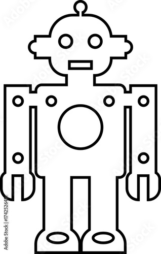 Retro robot icon in line style vector of vintage androids, droids, bots, cyborgs, mechanical machines and humanoid robots.