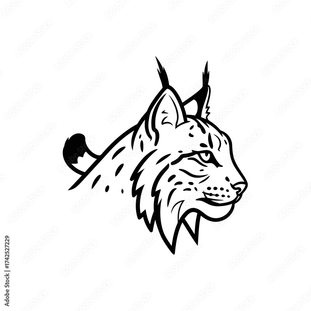 Fototapeta premium Black and white line art illustration of a lynx head.
