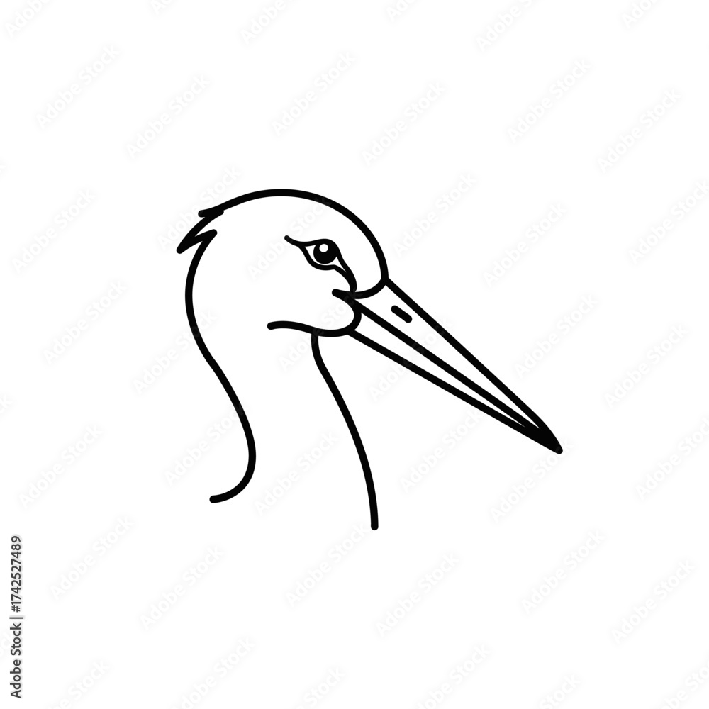 Obraz premium Minimalist line art illustration of a stork head profile.