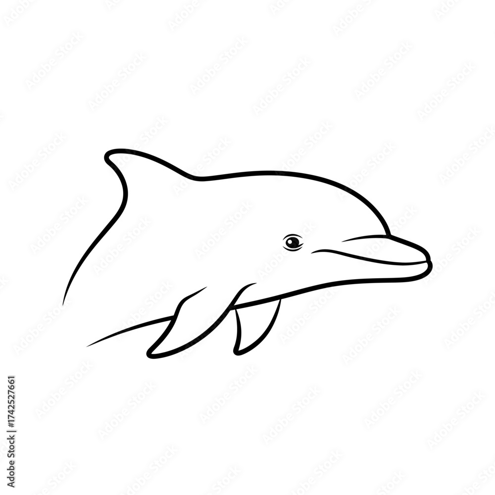 Obraz premium Simple black and white line art drawing of a dolphin.