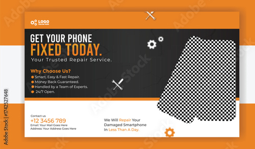 Get your phone fixed today, mobile service banner, repair your damaged smartphone
