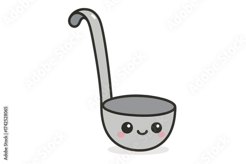 Cute smiling ladle with blush and handle on white background