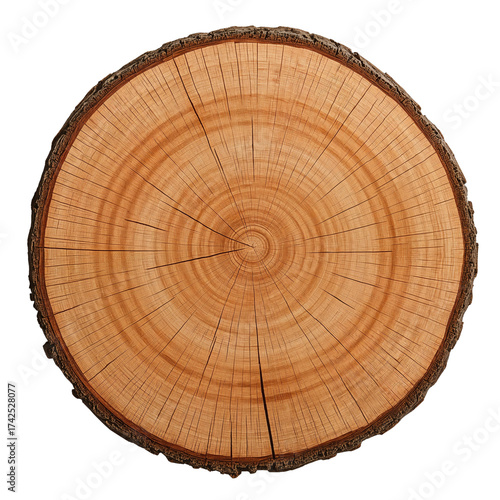 Detailed Circular Wood Cut Isolated on Transparency Revealing Intricate Growth Rings and Natural
