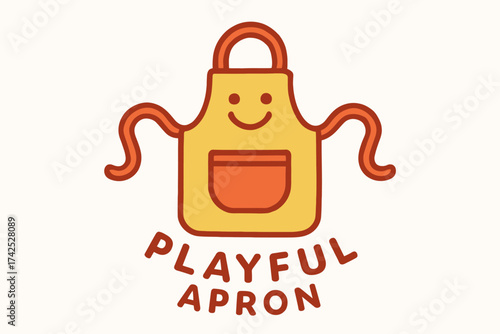 Playful apron with smiley face and pockets in orange and yellow design