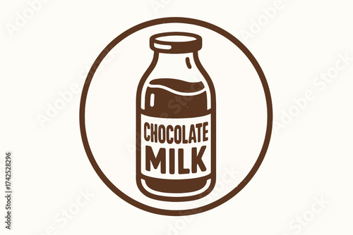 Chocolate milk bottle drawing vector art in circular frame
