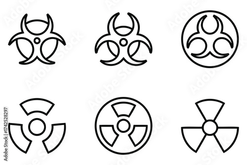 Collection of biohazard and radiation warning symbols vector illustrations for eps download silhouette vector illustration white background