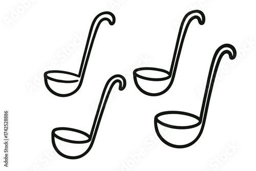 Set of four black ladles with long handles in minimalist design