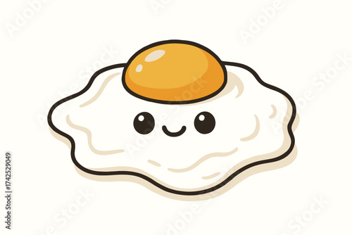 Cute kawaii smiling fried egg with sunny side up face art