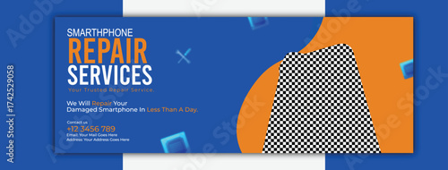 Smartphone repair services advertisement cover with cracked screen on display