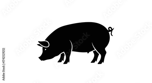 Stylized Black Pig Silhouette Farm Animal Icon.