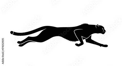 Silhouette of a cheetah running at full speed.