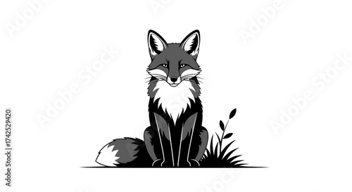 A stylized illustration of a sitting fox with its eyes closed.