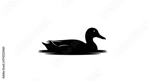 Elegant Black Silhouette of a Duck Swimming Gracefully on Water.