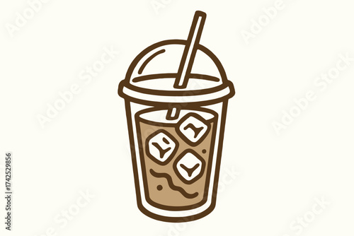 Iced coffee cup with straw and ice cubes icon illustration