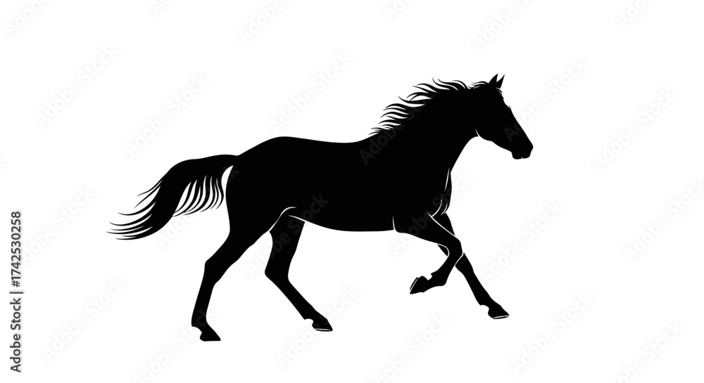 Obraz premium Silhouette of a majestic horse galloping with its mane flowing.