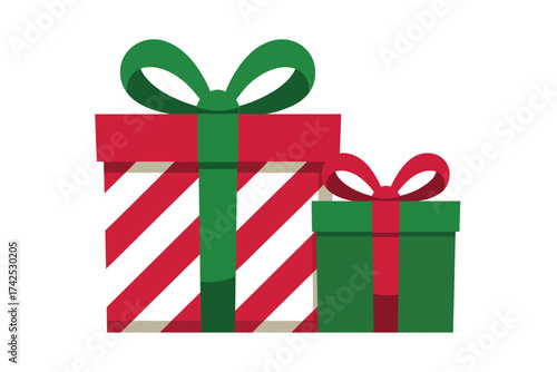 Vector art of two christmas presents with red and green ribbon, perfect for holiday designs