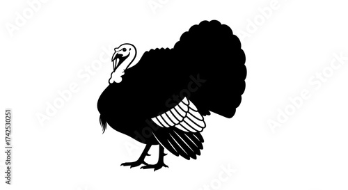 Simple black and white silhouette of a turkey bird.