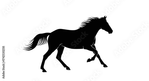 Silhouette of a majestic horse galloping with its mane flowing.