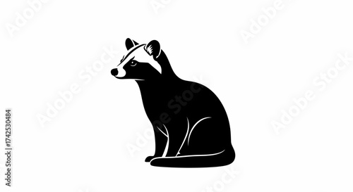 Black and white illustration of a badger sitting, side view.