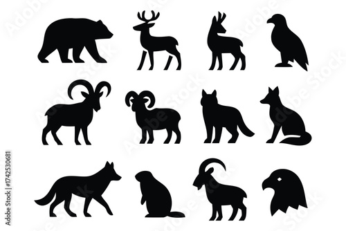 Collection of silhouetted wildlife animals vector graphics scalable eps illustration for design projects silhouette vector illustration white background
