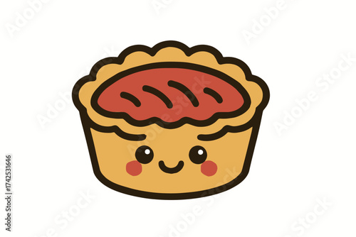Cute cartoon style happy pie with smiling face and cheeks