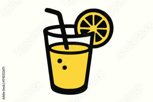 Refreshing lemonade glass with straw and lemon slice illustration