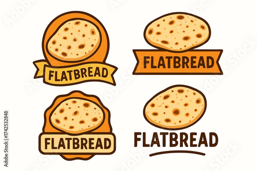 Set of flatbread logos with rustic designs