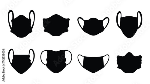 Collection of diverse face mask silhouettes vector illustration scalable eps graphic design elements silhouette vector illustration white background