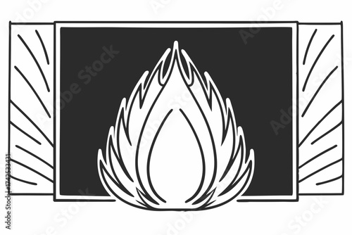 Minimalist Line Art of a Campfire with Sparks – Vector Illustration
