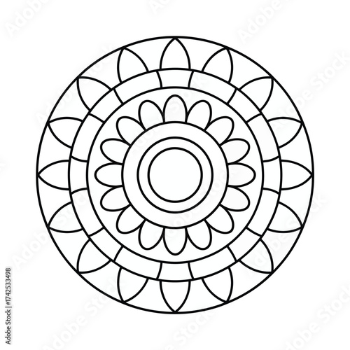 Concentric circular mandala pattern vector graphic design scalableeps for decor print and art projects silhouette vector illustration white background